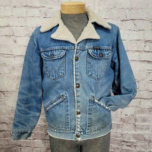 Vintage 80s Wrangler Jean Jacket Destroyed Denim Sherpa Trucker Rancher 74256pw